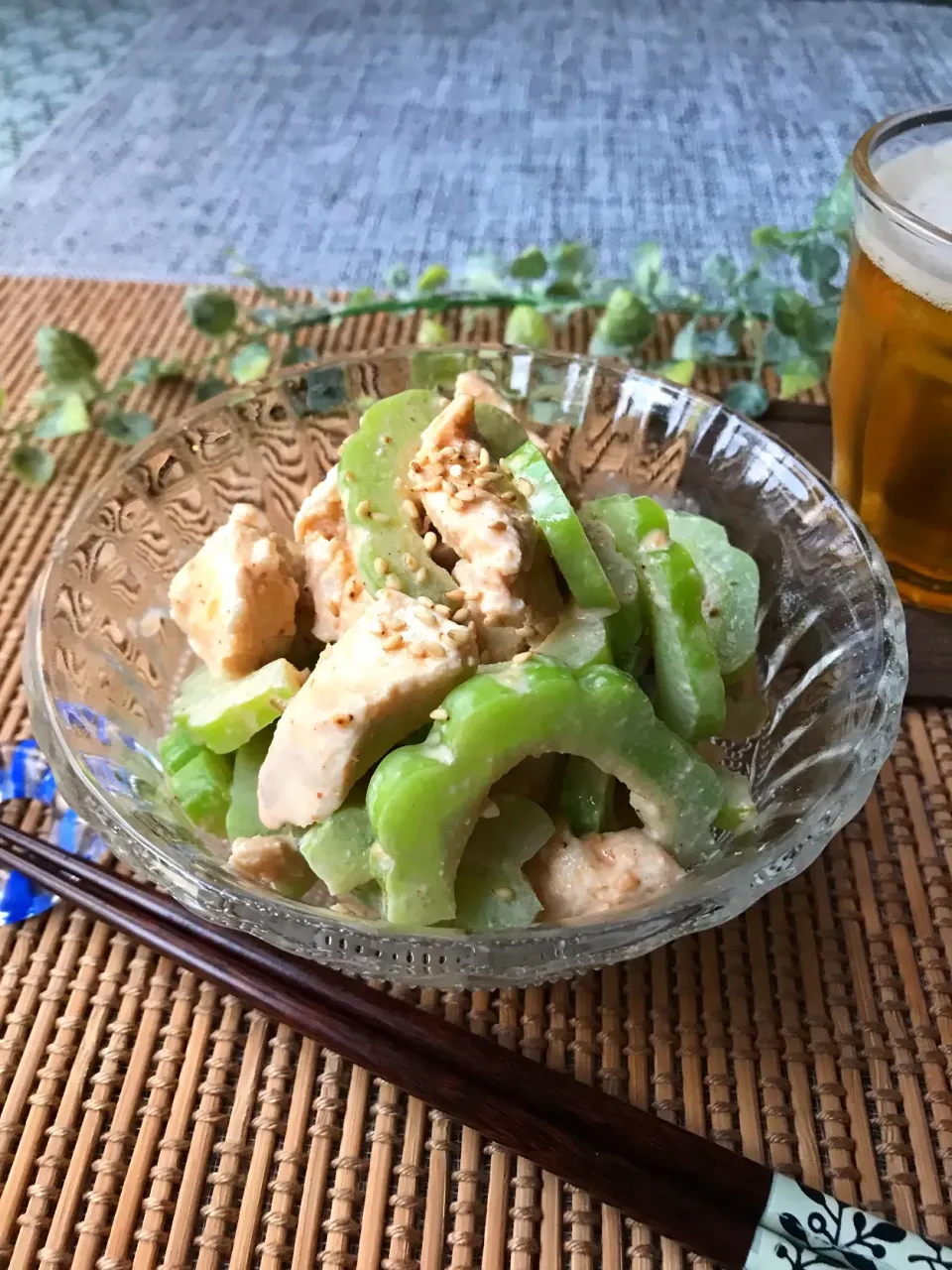 Snapdishの料理写真:【サラダゴーヤ×蒸し鶏のコチュマヨサラダ】|まなまな♡さん