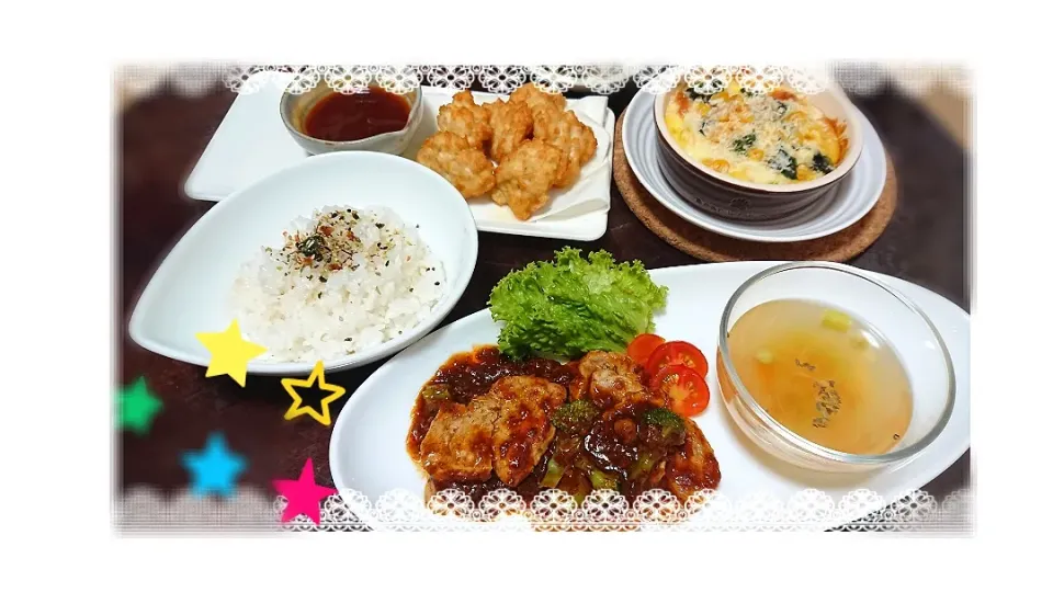 豚ヒレのミートソース煮&スープ、ポテサラのリメイクグラタン🍲|石川ティハルさん