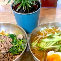 Snapdishの料理写真:韓国ビビンバと盛岡冷麺|雪見大福こあんさん