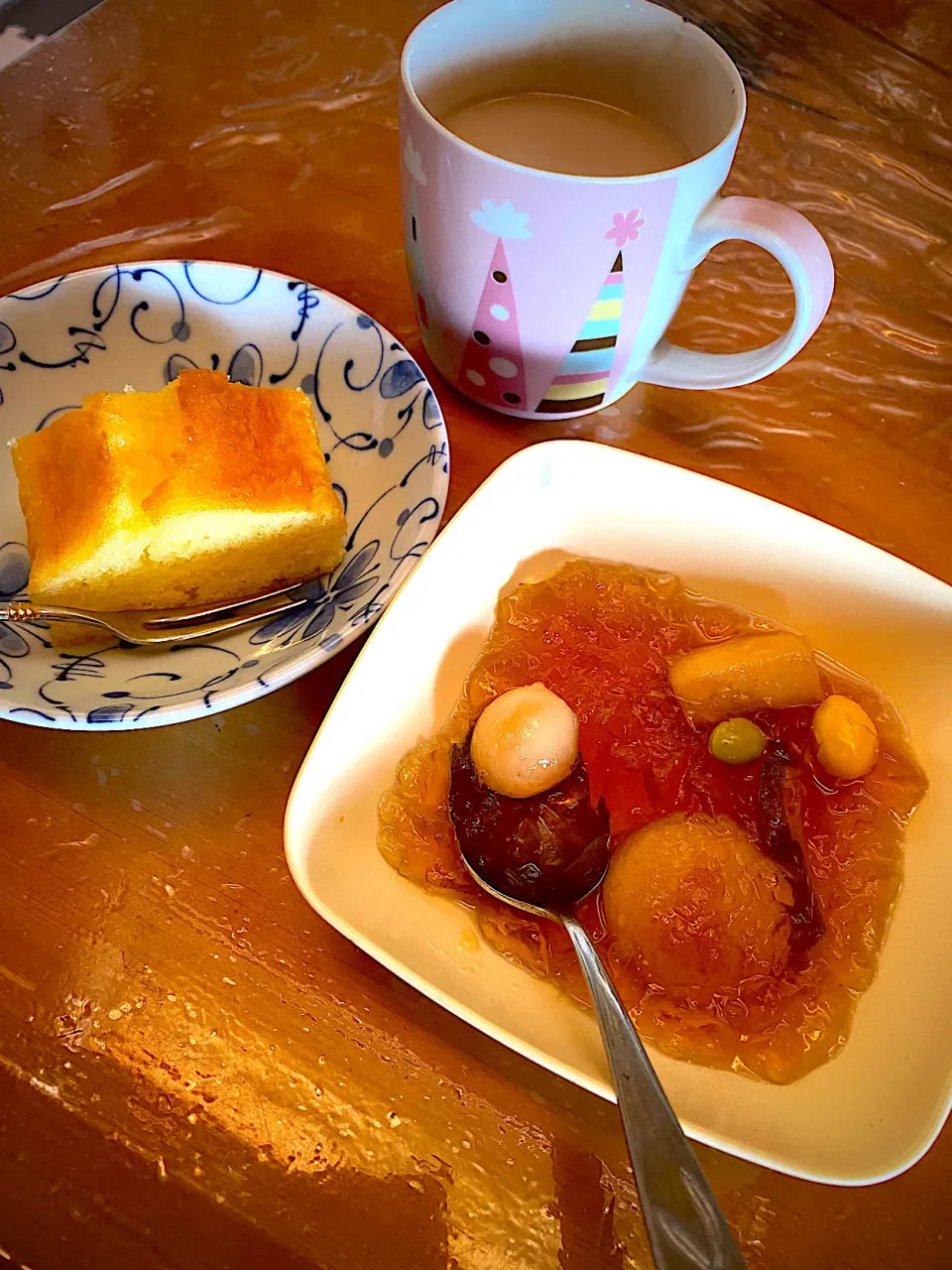 出汁ジュレの冷しおでん　チーズパウンドケーキ　カフェオレ|ch＊K*∀o(^^*)♪さん