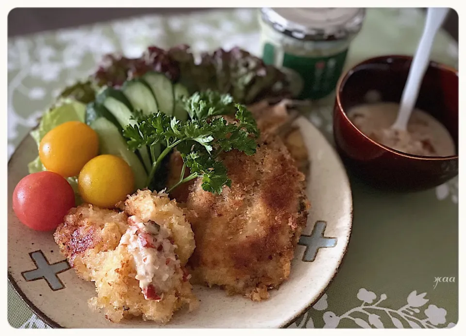 ホタテと鯵のフライ🐟                          青パパタルタル添え|yucca@さん