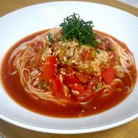 トマトと納豆のぶっかけそうめん