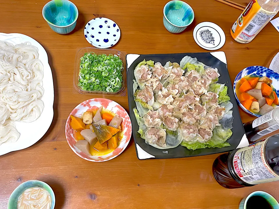 実家で　焼売作った。前倒しでお盆？何だかわからなくなってきた　そうめんに煮物付き|ぽんぽこまめだ。さん