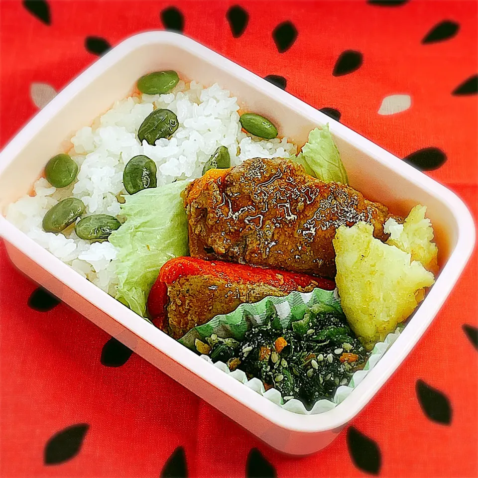 Snapdishの料理写真:パプリカの肉詰め弁当|アスママさん