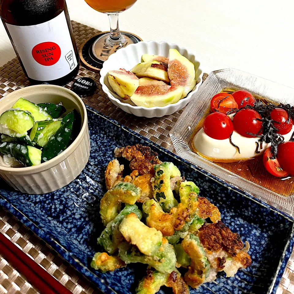 8/12晩ご飯：ゴーヤと豚こまの柚子胡椒竜田揚げ|ななみんさん