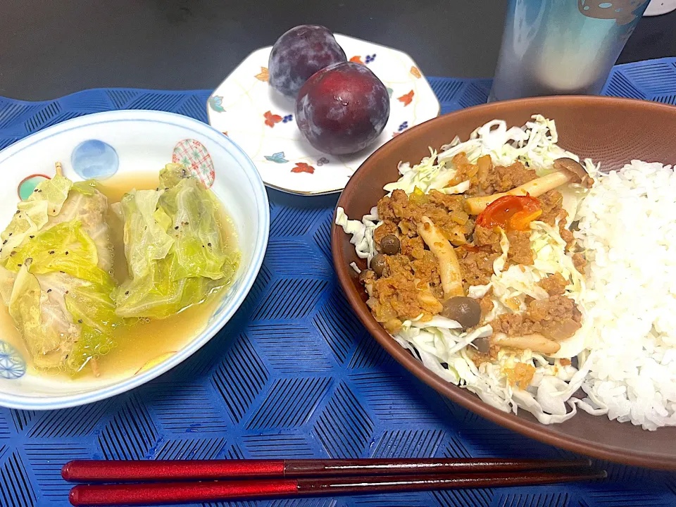 Snapdishの料理写真:日曜の食事　ひき肉ばっかり！笑|るみおさん