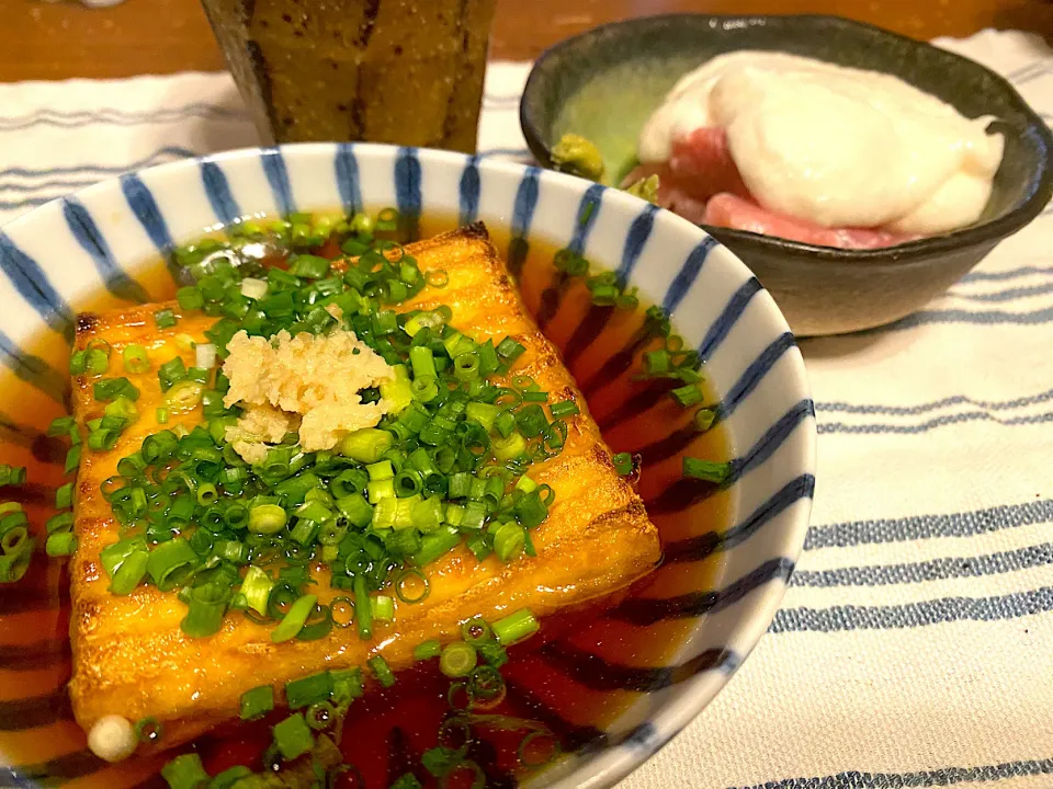 焼き厚揚げ＆マグロ山かけ|Hiropanさん