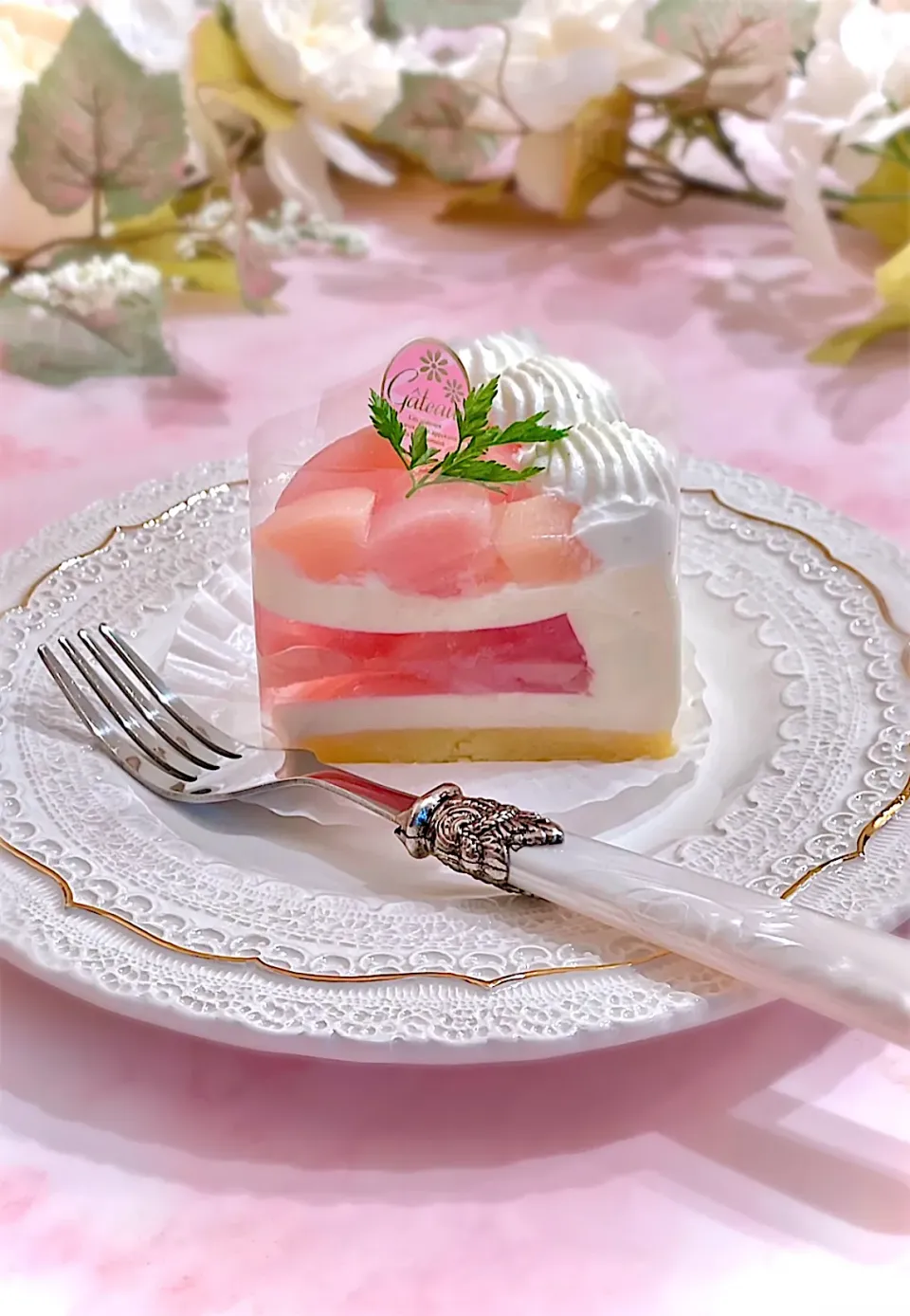 桃🍑のレアチーズケーキ。カットバージョン🍰|AXさん