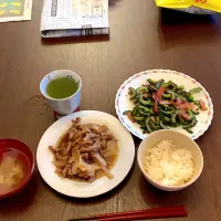 Snapdishの料理写真:ゴーヤとベーコン炒め、生姜焼き😊😊😊|大塚麻美さん