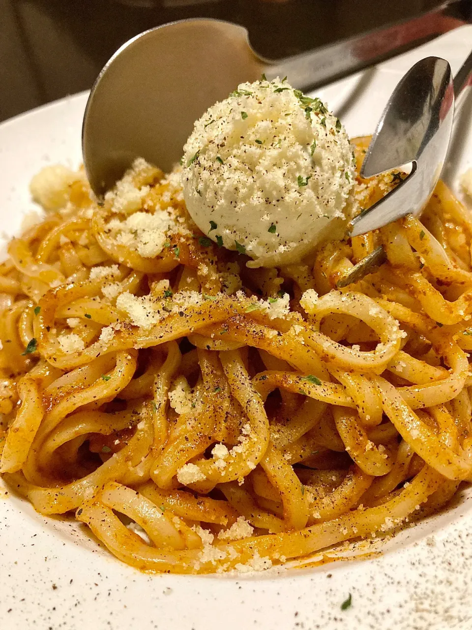 粗挽き肉とクリームチーズのトマトパスタ🍝|Kojiさん