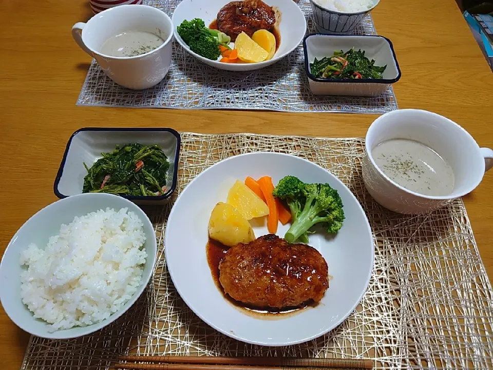 豚ハンバーグ にんにく醤油ソースの献立|ごはんきろくさん