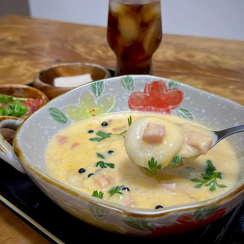 麹甘酒で朝食　チーズクリーム白玉団子|くまちゃんさん