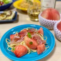 桃と生ハムの冷製パスタ