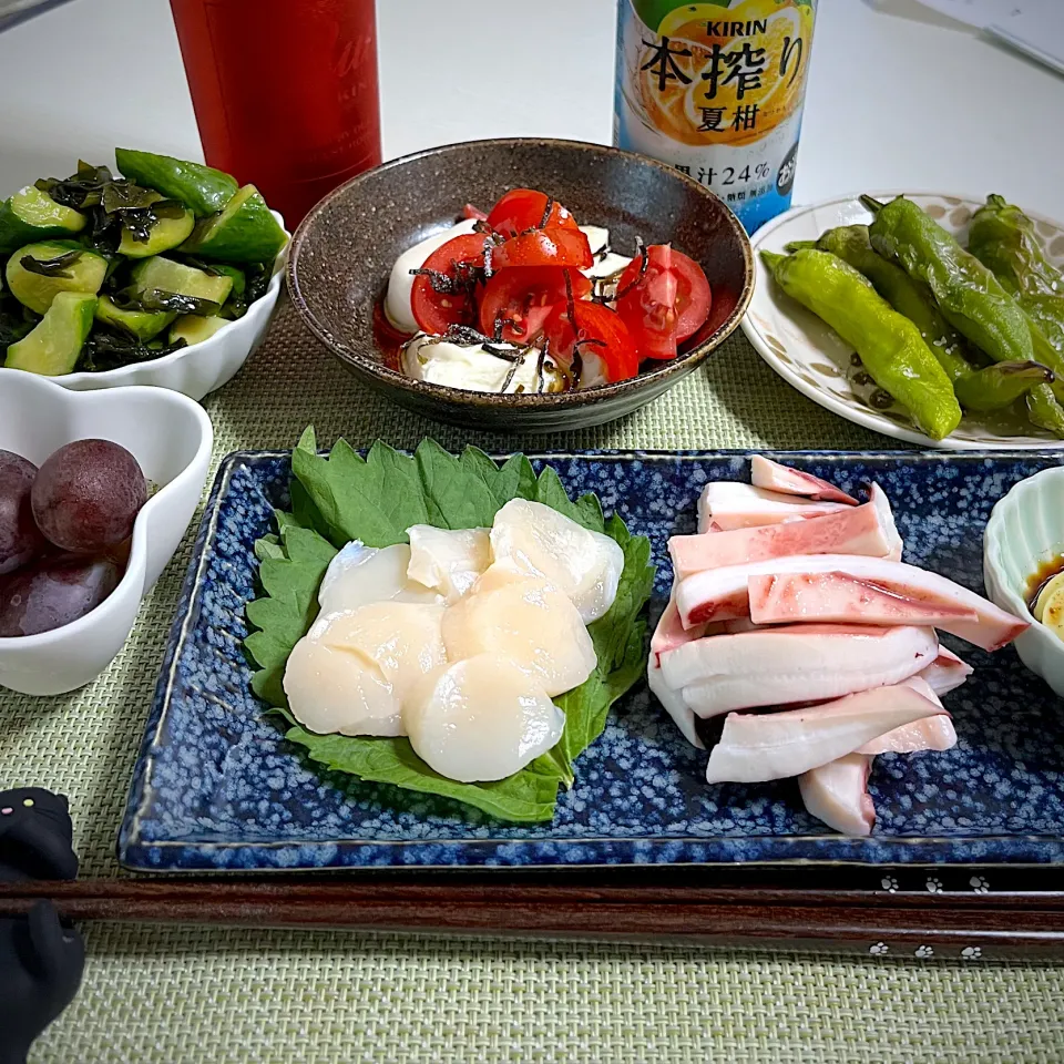 8/20晩ご飯：帆立の刺身でお晩酌|ななみんさん