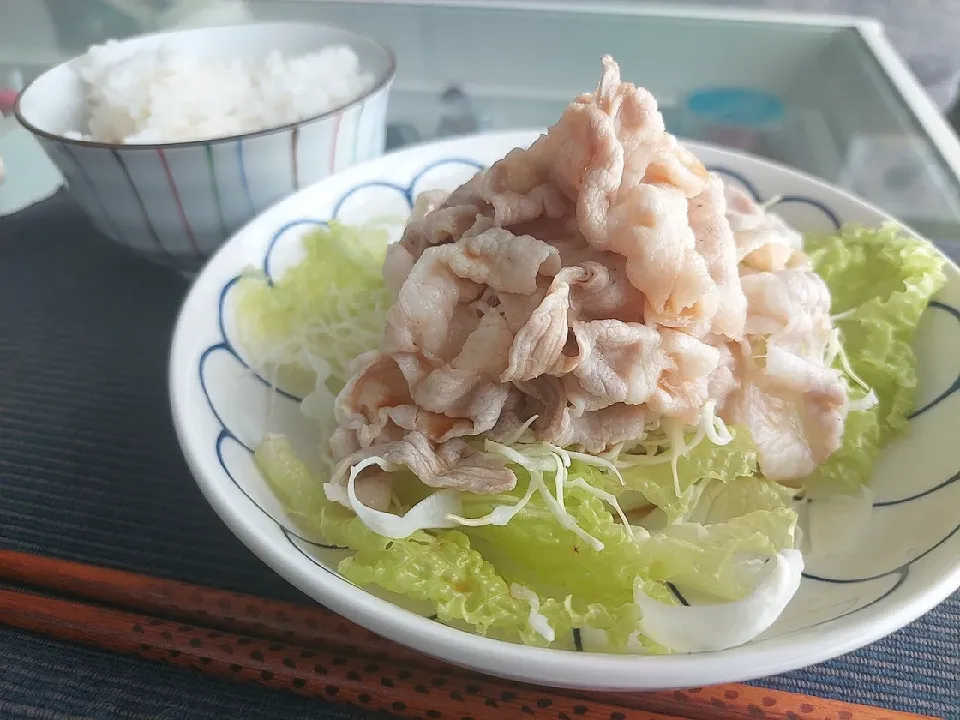 豚しゃぶごはん！
青じそドレッシングで食べる😋|しあるさん