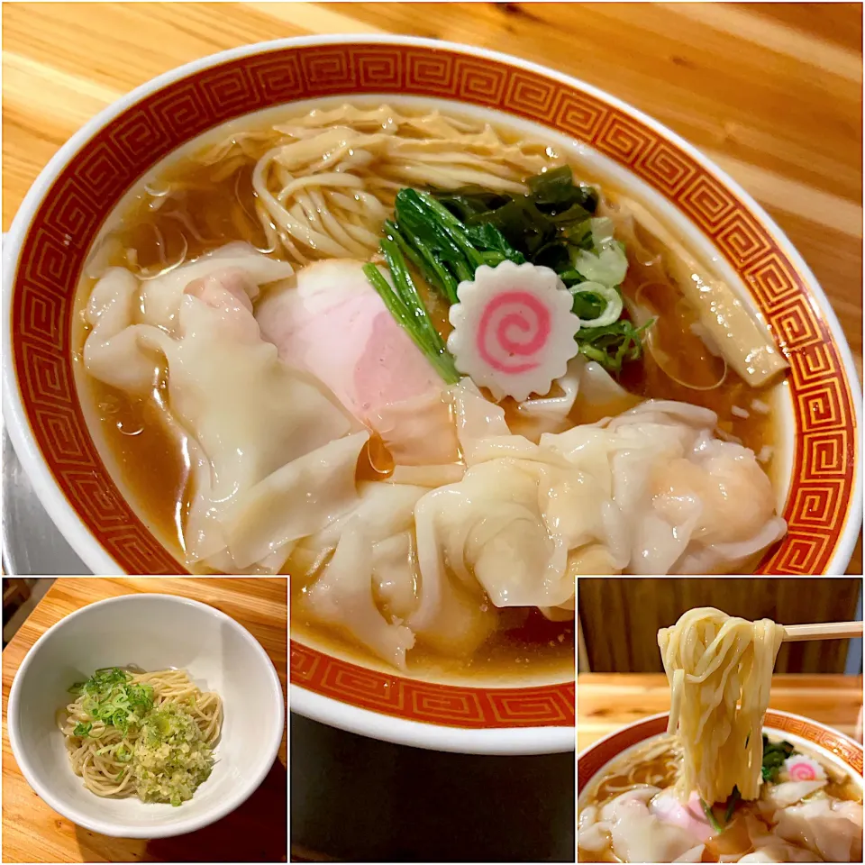 Snapdishの料理写真:冷やし正油ラーメン＋ネギ生姜ダレ和え玉[半玉)@川の先の上(上大岡)|塩豚骨さん