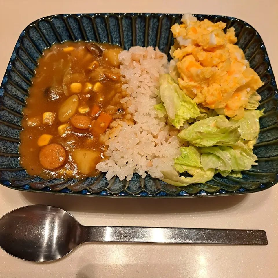 野菜カレーライス、レタス、ポテトサラダ|nikotan.syさん