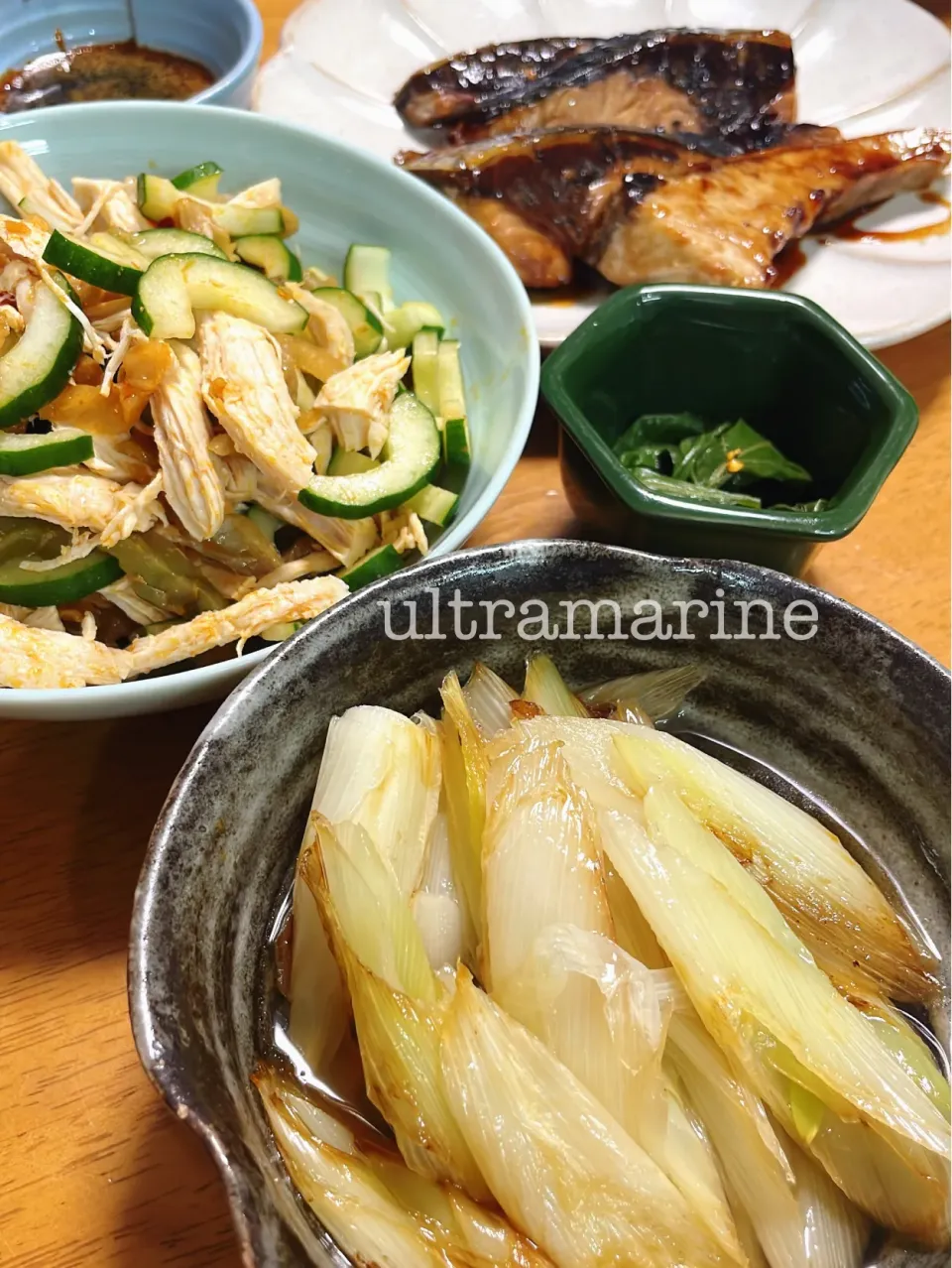 Snapdishの料理写真:＊夏のぶり照り、ゆで鶏きゅうり搾菜＊|ultramarineさん