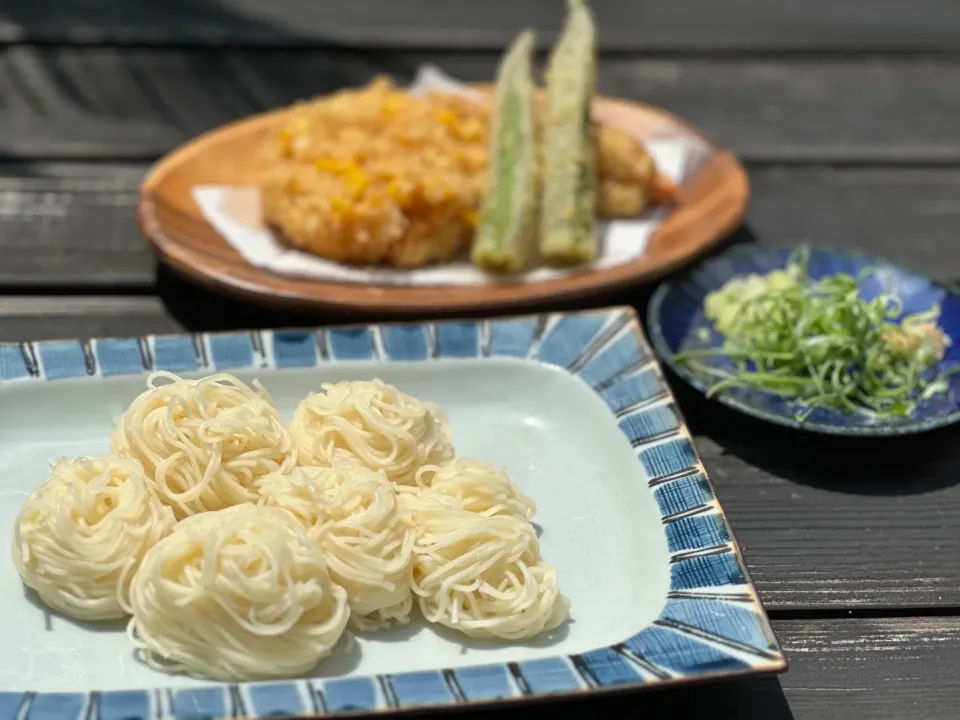 素麺と夏野菜のかき揚げ|まささん