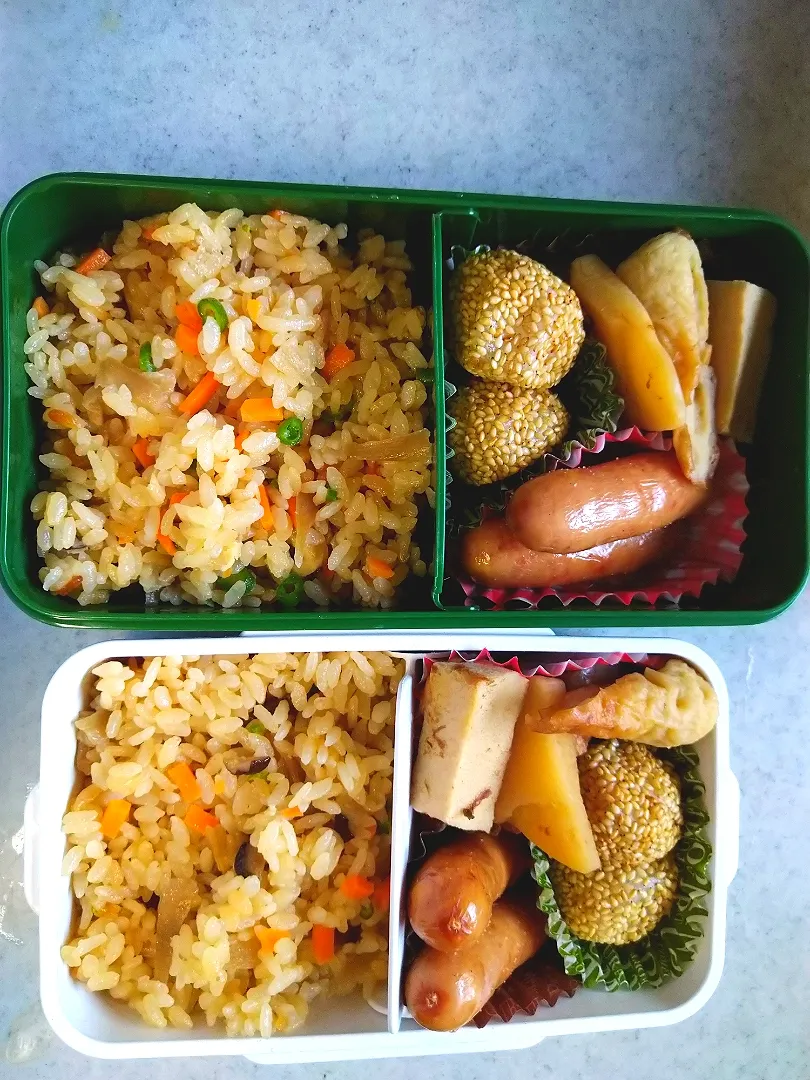 Snapdishの料理写真:炊き込みご飯　お煮しめ弁当|ねぎまのねぎママさん