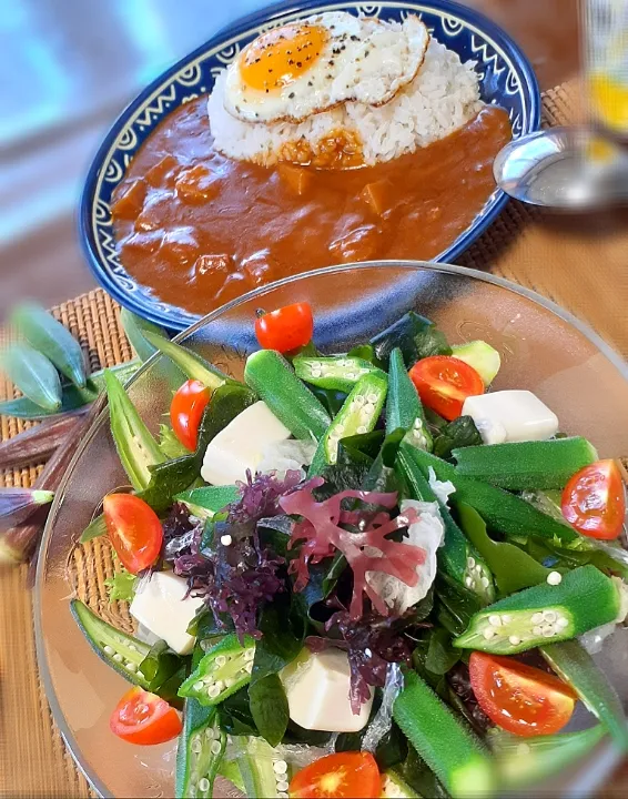 オクラと海藻のサラダ🥗
レトルトカレー🍛|びせんさん