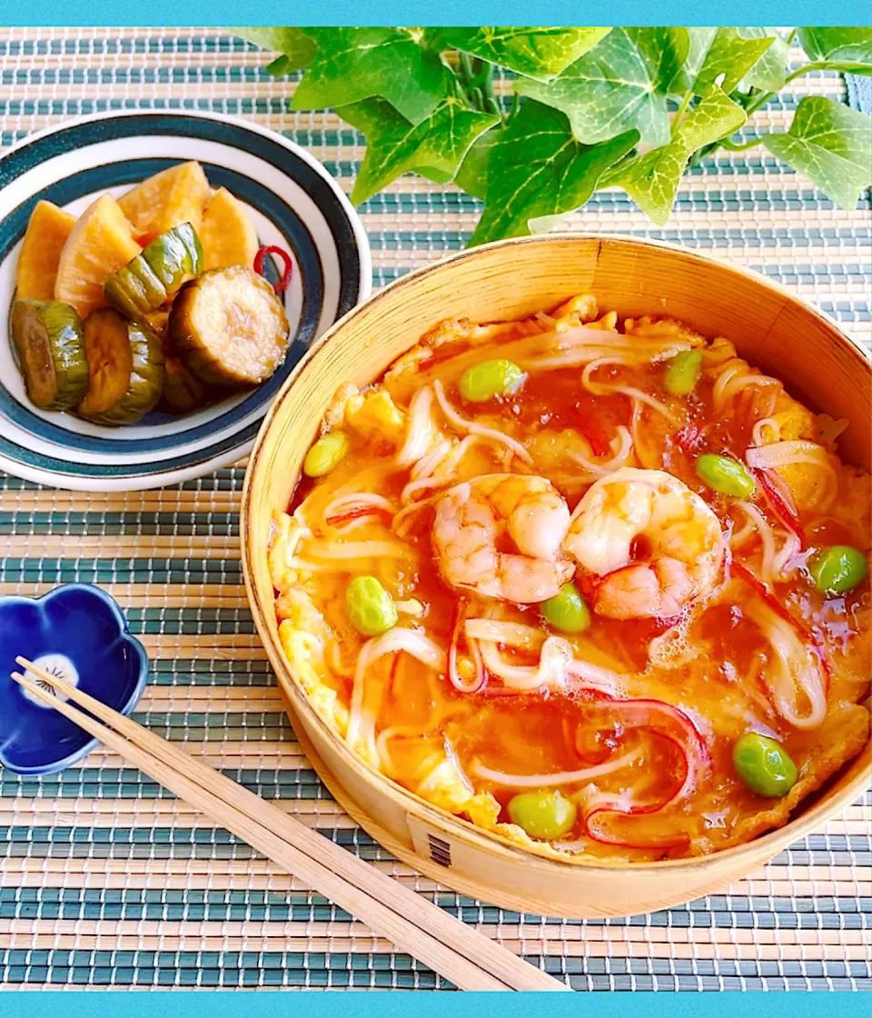 🌱冷めても美味しい《🍤海老と🦀カニカマの天津飯》弁当🌱𓂃 𓈒𓏸|ちゃべさん