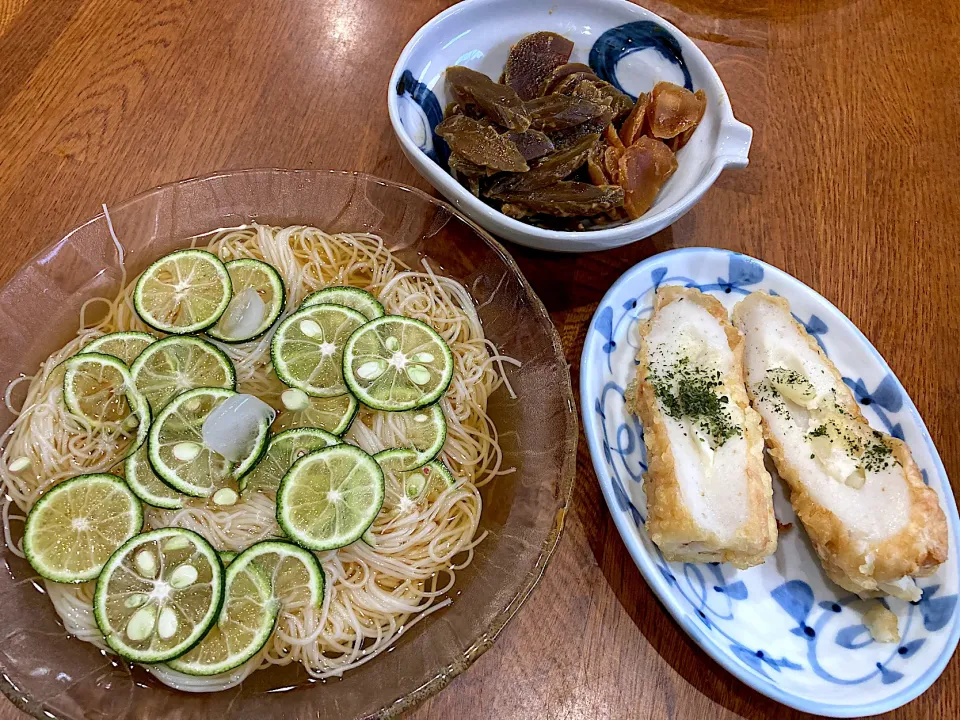 Snapdishの料理写真:休日昼ご飯　スダチそうめん|sakuramochiさん