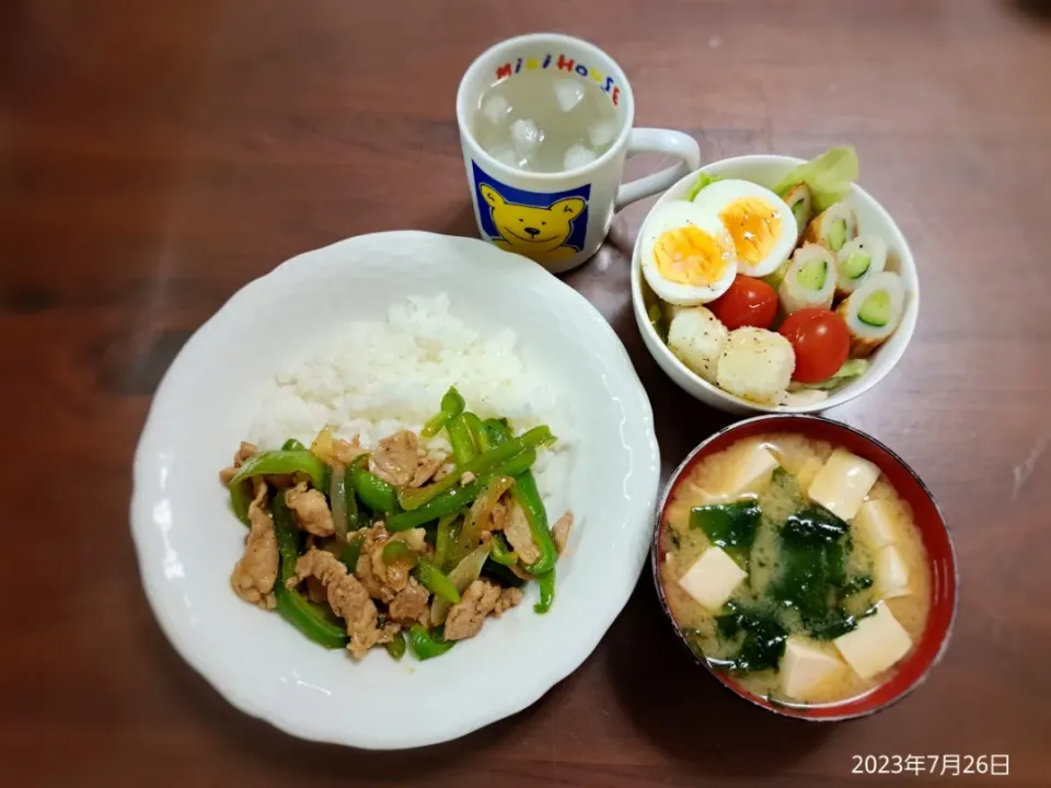 2023年7月26日の晩ご飯
ピーマンと豚肉のオイスター丼
野菜サラダ
豆腐とわかめのお味噌汁
焼酎水割り|ソラ♂のご飯さん