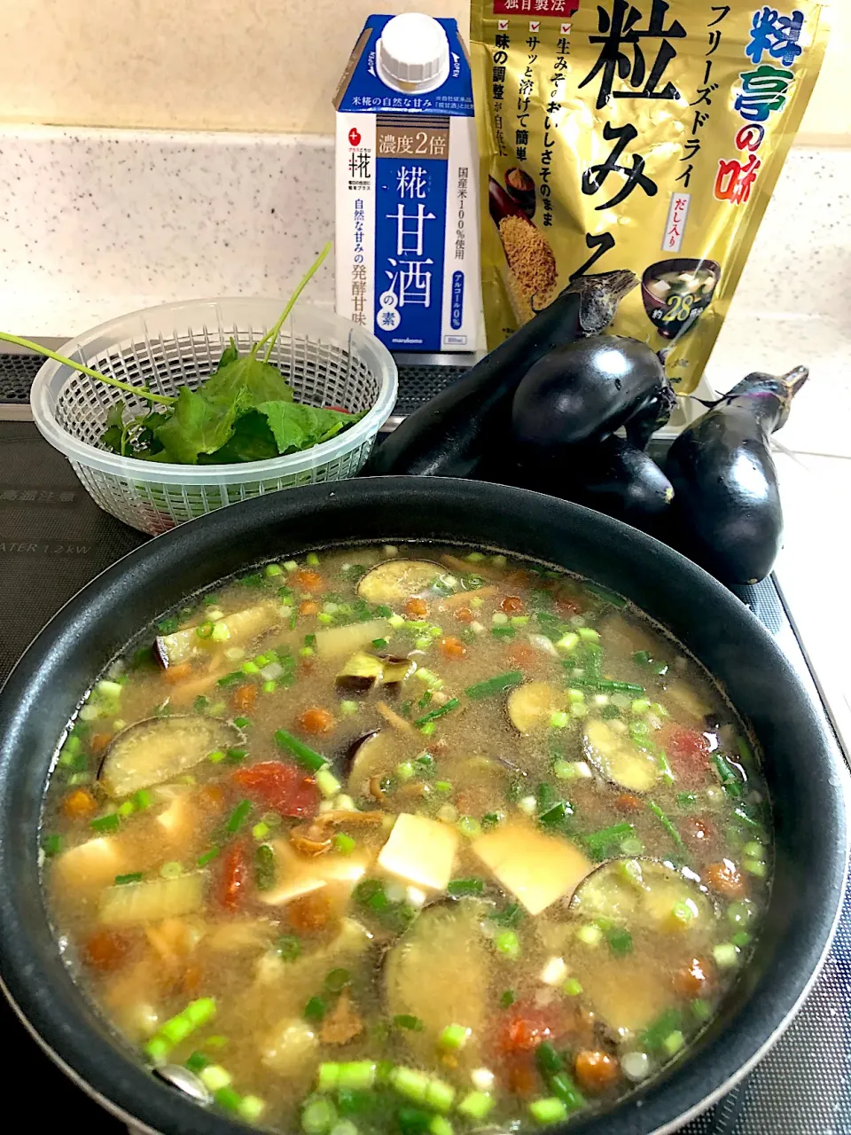 Snapdishの料理写真:夏野菜のお味噌汁
粒味噌と糀甘酒で美味しいコラボ♪|笙　みかんさん