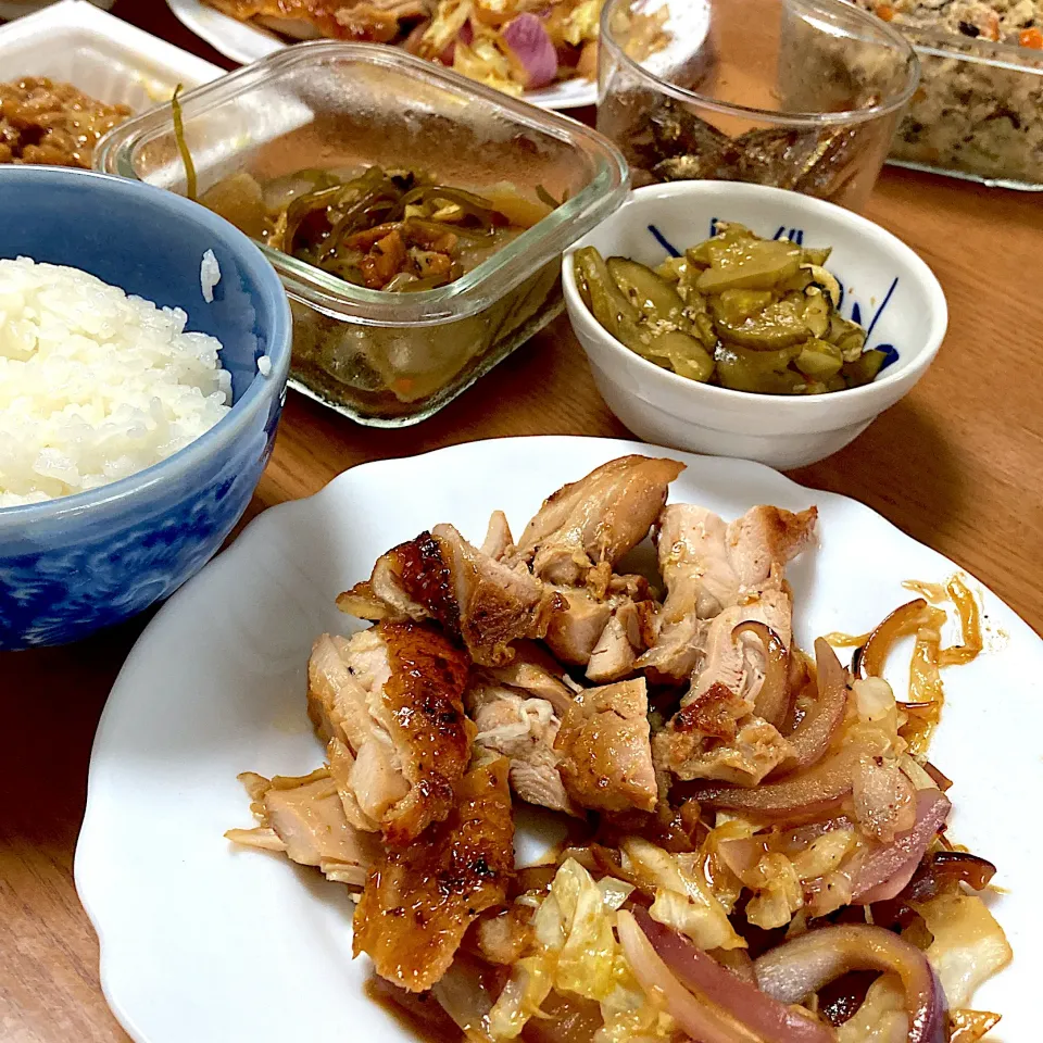 鶏もも照り焼きとキャベツ炒め|みんみんさん