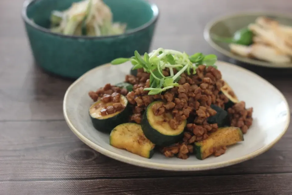 大豆ミートの麻婆ズッキーニ|ちいさなしあわせキッチンさん