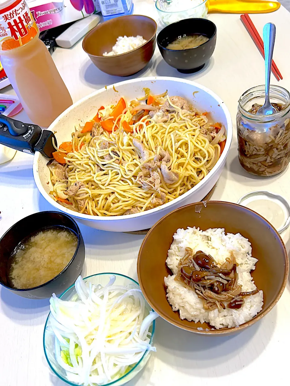 Snapdishの料理写真:自家製なめたけ&塩焼きそばetc|やすさん