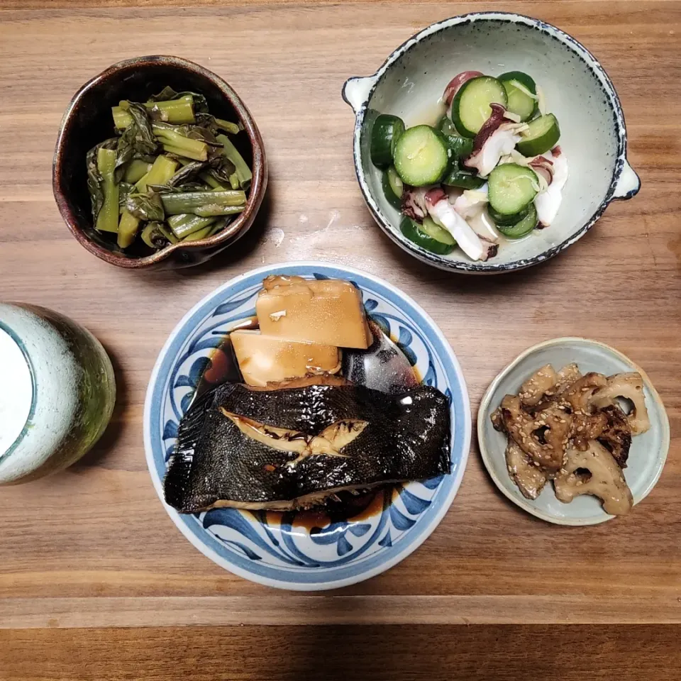 20230830
鰈の煮付け
タコと胡瓜の酢の物
つるむらさきの梅和え
蓮根の甘辛煮|noccoさん