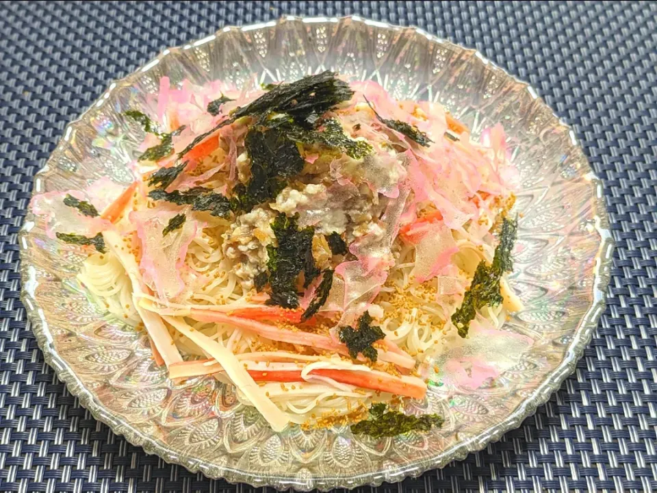 ちりめん山椒の白和え素麺　粒みそ仕立て|foodanalystＭＩＫＩさん