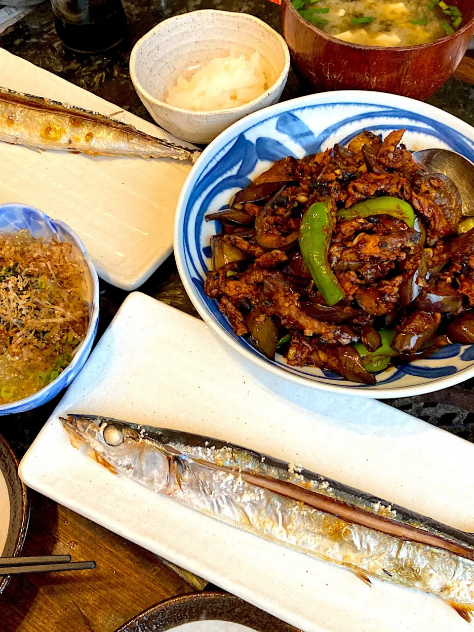 麻婆茄子と焼き秋刀魚とおきゅうと|かっぴーさん