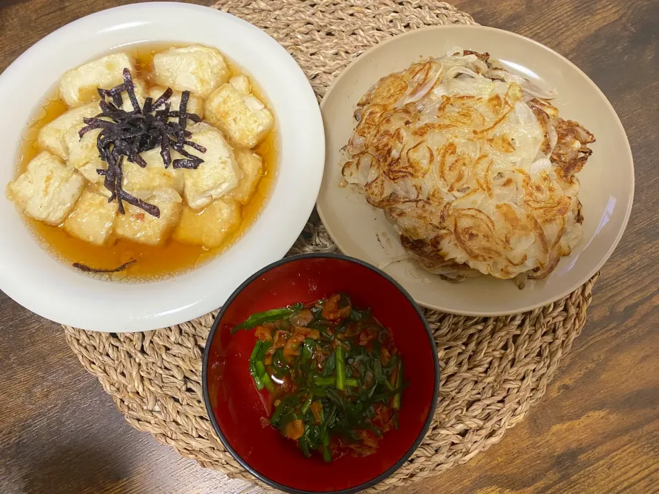 揚げだし豆腐・玉ねぎのガレット・ニラキムチ|谷崎夢大さん