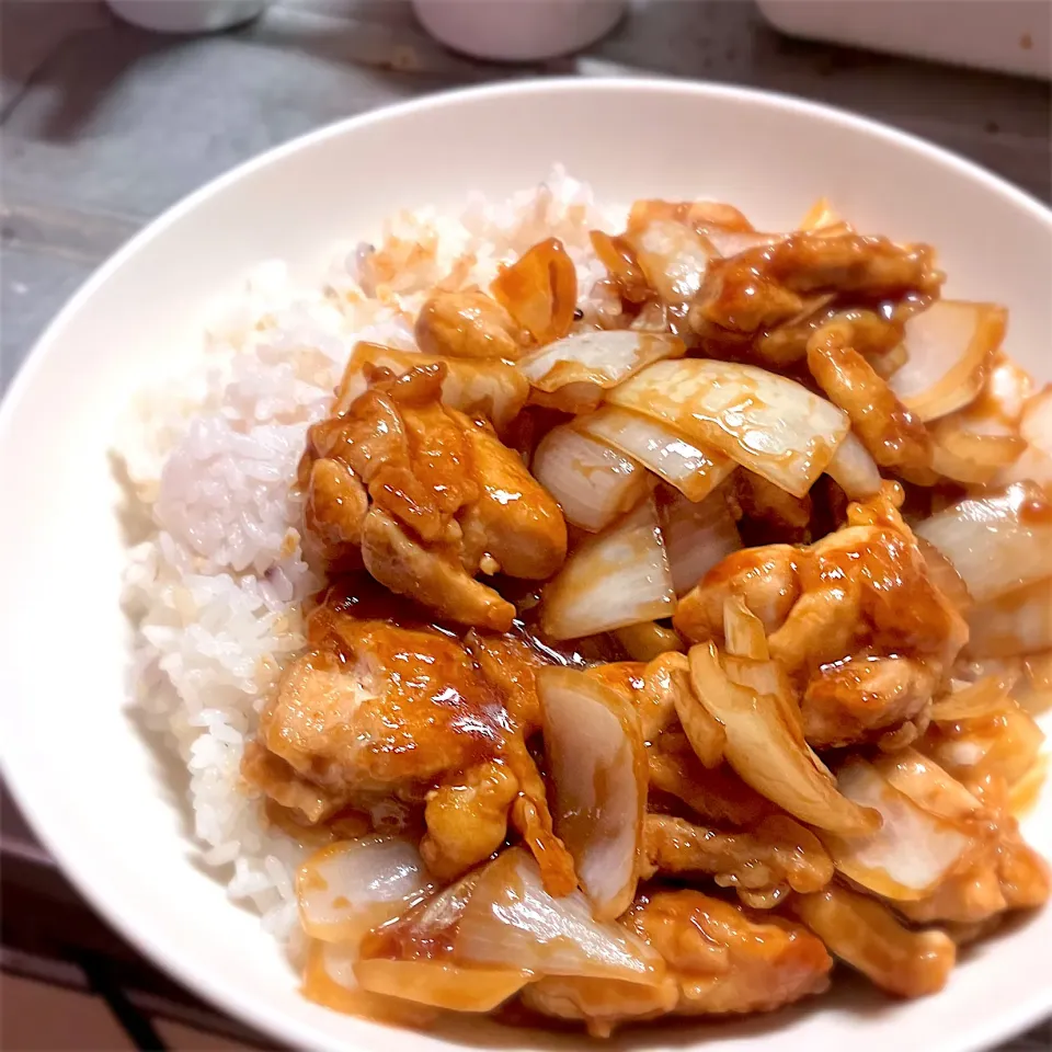 今夜は、鶏肉の黒酢炒めライスを頂きました😋🎉🎵|ギムレットさん