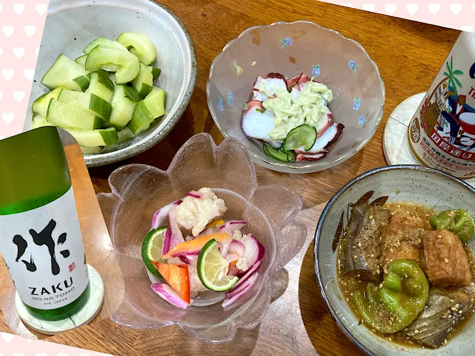 頂き物の日本酒と酒の肴|sakuramochiさん