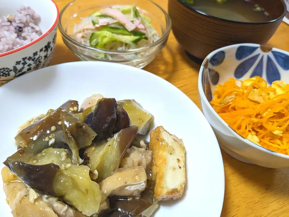 鶏もも肉となすの甘酢炒め|きなこもちさん