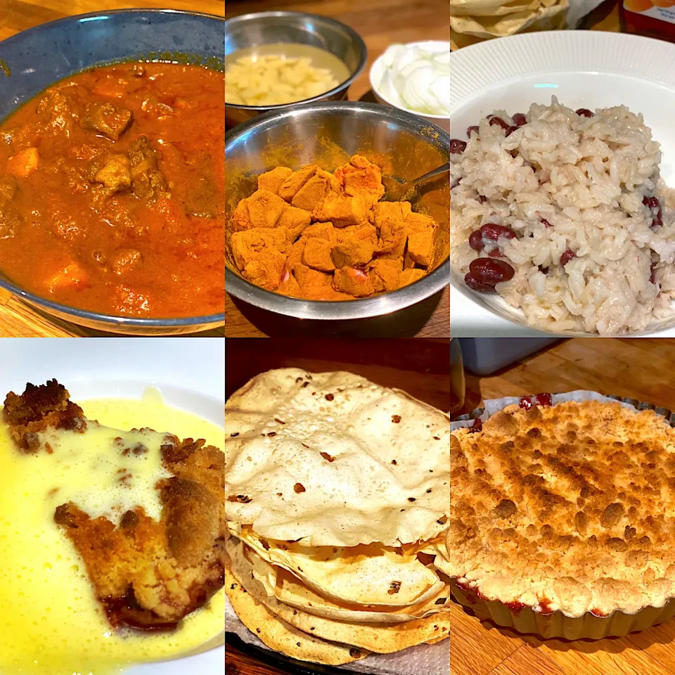 Dinner ! Dinner ! 
Homemade Lamb Curry Madras with 
Coconut Rice & Peas with Popadoms 
With a Sweet Plum Crumble and Vanilla Custard 
#crumble #curry #riceanpea|Emanuel Hayashiさん