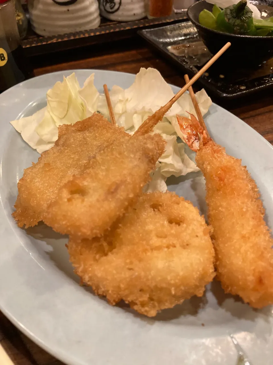 Snapdishの料理写真:串カツ 海老 蓮根 豚バラ|Kojiさん