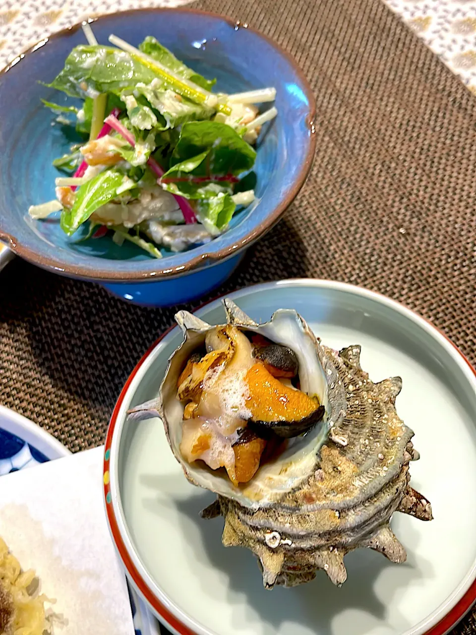 スイスチャードと水菜の白和え　サザエのバター焼き|reliさん