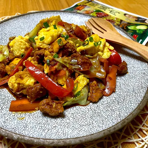 「ダイズラボ 菰田欣也監修 四川式回鍋肉」を使ってみたSnapdishの料理・レシピ写真:ふわふわ甘酒炒り卵入り　ダイズラボ　四川式回鍋肉