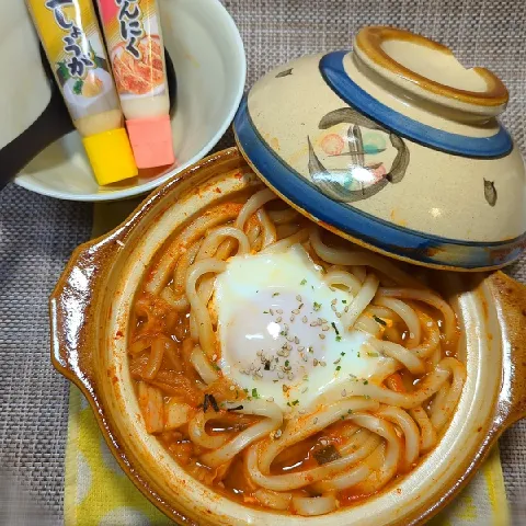 「スパイスでカンタン鍋変術「キムチ鍋」アレンジ」を使ってみたSnapdishの料理・レシピ写真:鍋の〆のうどん【ハウス鍋変術モニター】