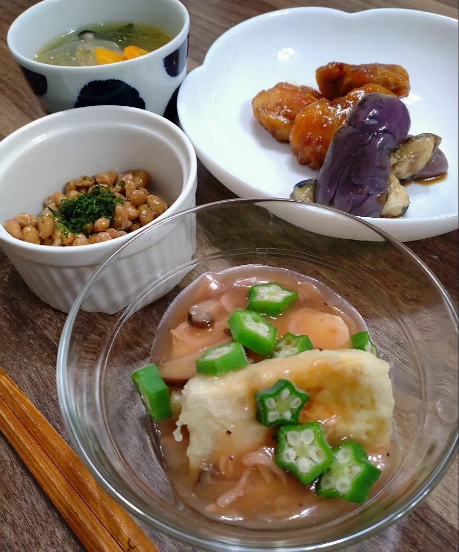 Snapdishの料理写真:揚げ出汁豆腐〜小海老とオクラの中華あん|ゆりちさん