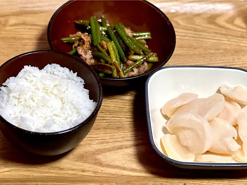 ☆牛肉とにんにくの芽炒め ☆べったら漬け|まぁたんさん