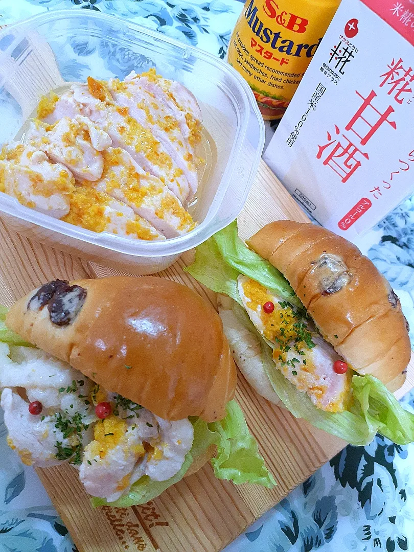 🔷レンジde糀甘酒と自家製🍊塩みかんチキンサンド🥪🔷|@きなこさん