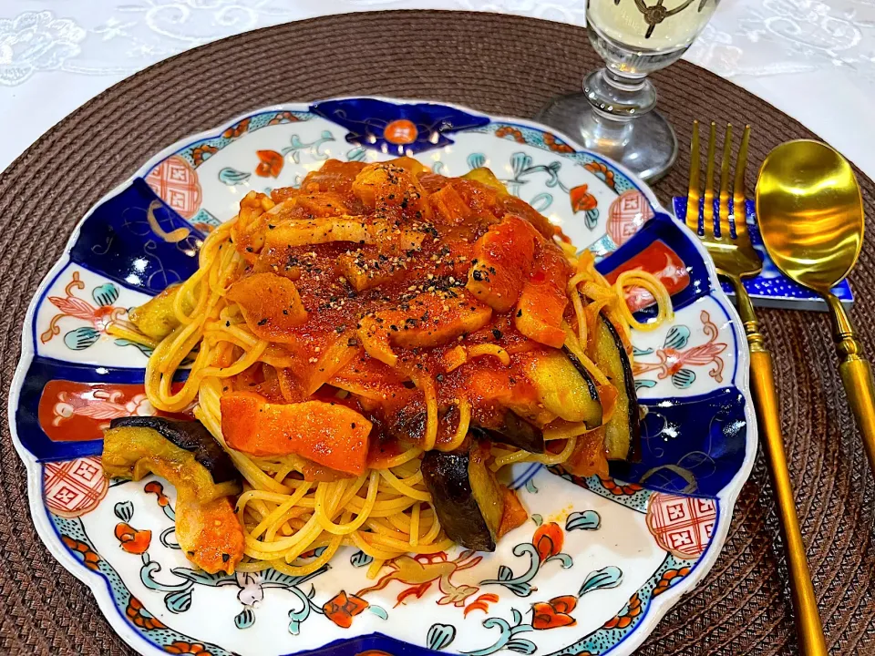 ベーコン茄子トマトパスタ🍝|Seikoさん