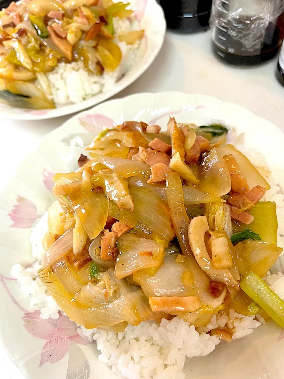 白菜とチンゲン菜のうま煮丼|のろさん