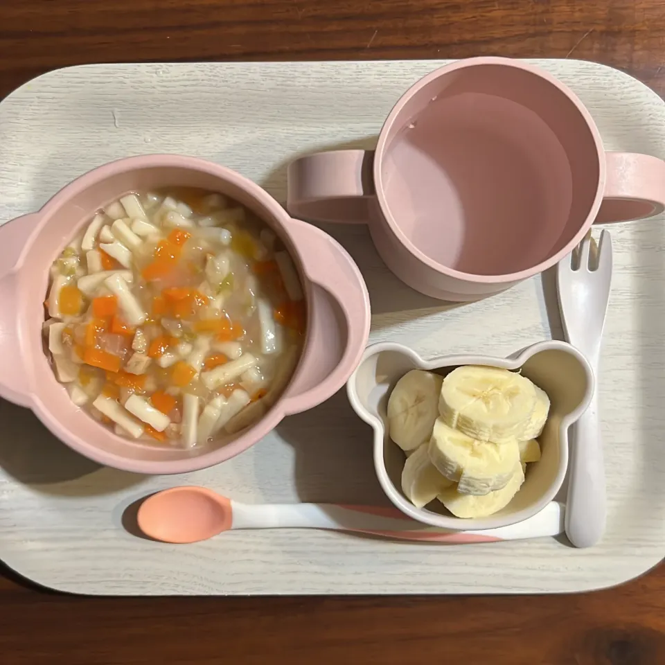 和光堂 鶏肉と野菜の煮込みうどん、バナナ、湯冷し|km2571さん